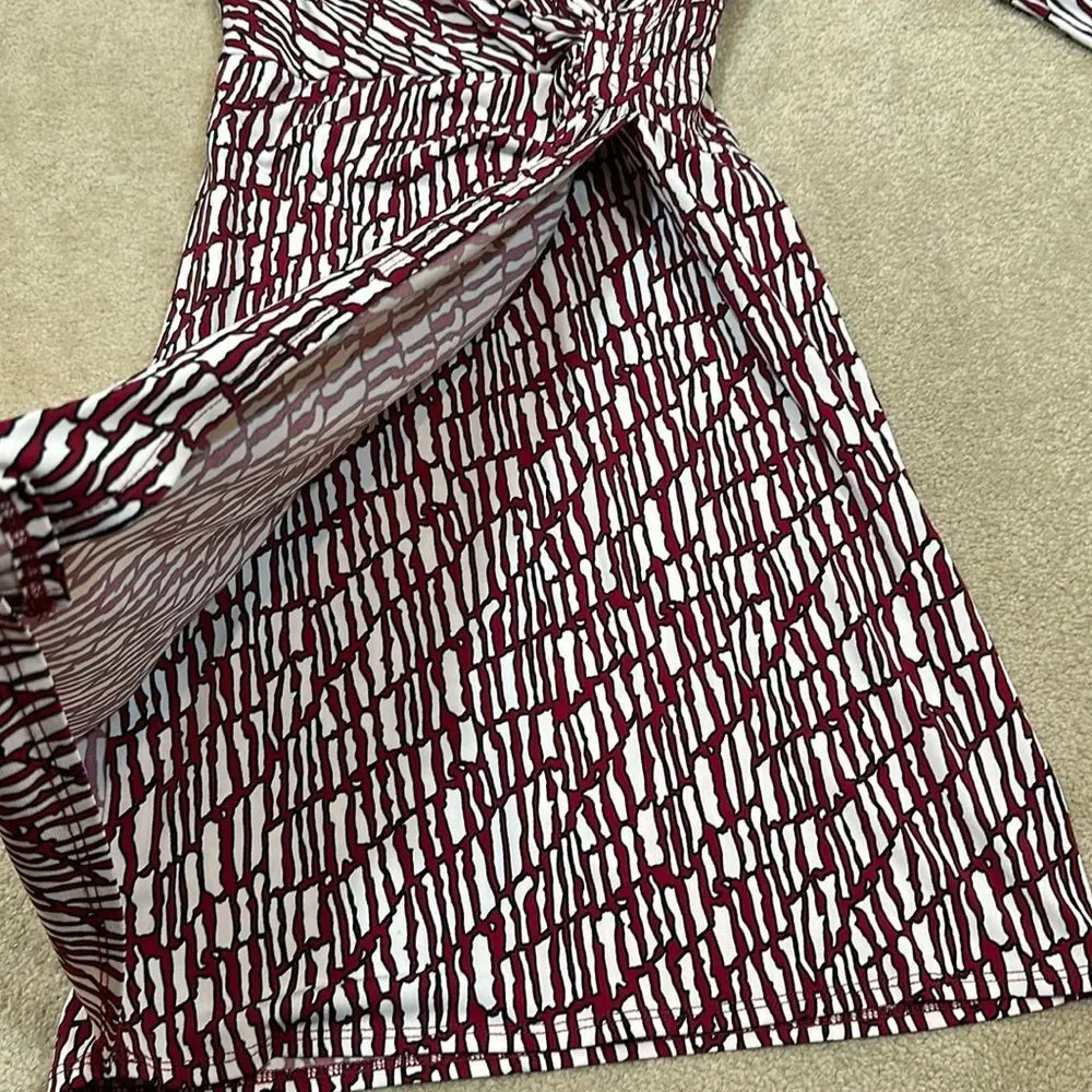 Laundry by Design Red White Print 3/4 Sleeve Faux Wrap Dress Women Size 0